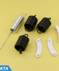 Heavy Duty Washing Machine Repair Kit With Suspension Springs Counterweight Pads And Tub Wear Pads DIY Friendly For Whirlpool Kenmore Washers Includes WP63907 W10250667 And 285744 Parts To Restore Drum Support And Quiet Spin. springs and pads set on yellow background