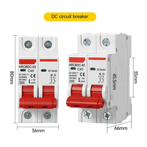 Kickass Pro 2 Pole Dc Mini Circuit Breaker 1000V Solar Pv Panel Shield 3A To 63A Heavy Duty Din Rail Mount image showing dimensions and features.