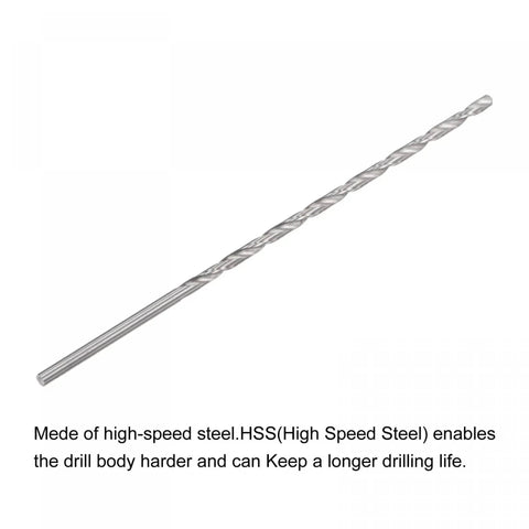 Single drill bit from 10 Pcs 3mm Mini Twist Drill Bits Set, Extra Long 120mm High Speed Steel Straight Shank Bits For Aluminum Alloy