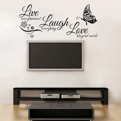 Live Every Moment Laugh Every Day Love Silent Wall Sticker Black PVC Non Toxic Family Inspirational Wall Art above TV unit