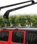 Beefed Up Heavy Duty Aluminum Roof Rack Cross Bars for Jeep Wrangler JK JL and Gladiator JT 2007-2026 installed on red Jeep