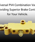 Premium Universal Brass Disc To Disc Brake Proportioning Valve For Classic Trucks Show Rigs And Hot Rods With Hella Smooth Pedal Feel And Slick Bolt Up Swap For Ford Chevy Dodge Build Projects, close-up view of brass valve.