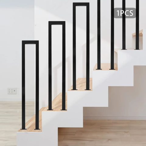 Dead Solid Three Foot U Shaped Staircase Handrail With Non Slip Grip Heavy Duty Galvanized Wrought Iron Railing installed on steps.