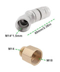 Two Pack 45 Degree Sprayer Nozzle Tips M14x1.5 Internal Thread With M14x1.5 To M18x1.5 Adapter, showing thread size and length