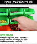 30 Bin Wall Mounted Hardware Organizer For Screws Nuts Bolts Nails And Small Parts, Heavy Duty Garage Storage System With Adjustable Removable Bins, Real Handy Space Saving Easy Install And Customizable Design, green bins close-up