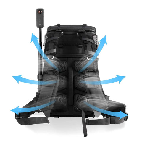 Back view of Go To Travel Camera Backpack With 96Wh Portable Power Station, showing breathable design and magic arm for filming.