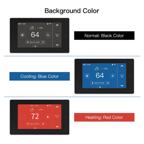 Smart Programmable Thermostat With Zone Remote Sensor And C Wire Adapter, Energy Saving, shown in black, blue, and red displays.