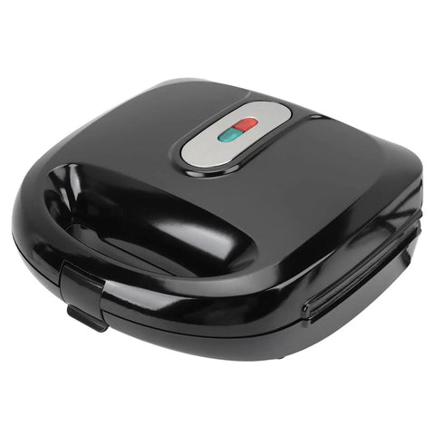 Closed black Electric Panini Press Sandwich Maker with indicator lights for easy use; Get That Crispy Crunch Every Time With This Badass 10 Plate Electric Panini Press Sandwich Maker. Features Rapid Heating And Multifunction Indoor Grill Capabilities Plus A Waffle Maker For All Your Baking Needs. The Ultimate EU Plug 220V Kitchen.