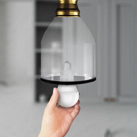 Bright A21 LED Bulb 200W Equivalent 3050 Lumens 5000K Daylight E26 Base being installed in ceiling fixture.