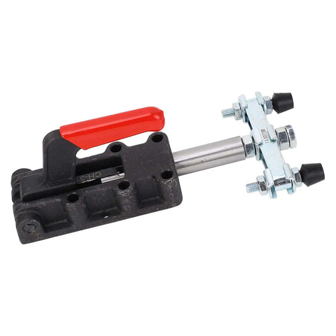 50mm Stroke Push Pull Toggle Clamp with red ribbed handle in heavy duty high carbon steel for precision metalwork
