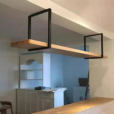 Rock Solid Metal Shelf Brackets, 12 By 20 Inch Ceiling Mount Support Rails With Screws, Knockout Gold Storage Braces, 3 Pack featured in modern kitchen with wooden shelf.