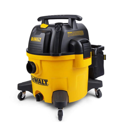 9 Gallon Wet And Dry Shop Vacuum With 5 Peak HP Motor, yellow and black design, built-in blower port, wheels, garage and home use