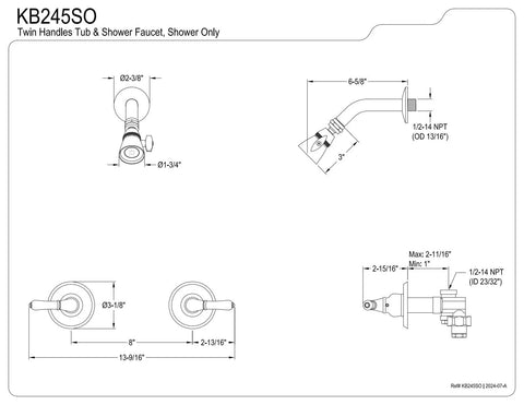 Technical diagram of Oil Rubbed Bronze Shower Faucet For Wall Mount With Solid Brass Construction And Duraseal Washerless Cartridge