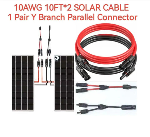 Two Pack 10Ft 10Awg Solar Extension Cables With Female And Male Connectors, Includes Extra MC4 Y Adapters, Waterproof Kit
