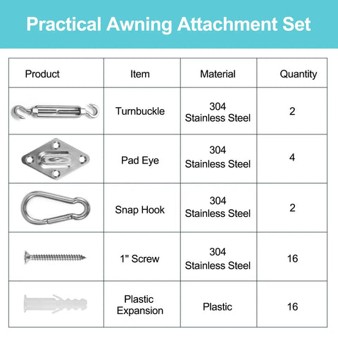 Heavy Duty Stainless Steel Sun Shade Sail Hardware Kit For Garden Awnings And Shade Sails, Includes Triangle, Square, And Rectangle Fixing Accessories, Rust Resistant, Easy Install For Quick Outdoor Setup