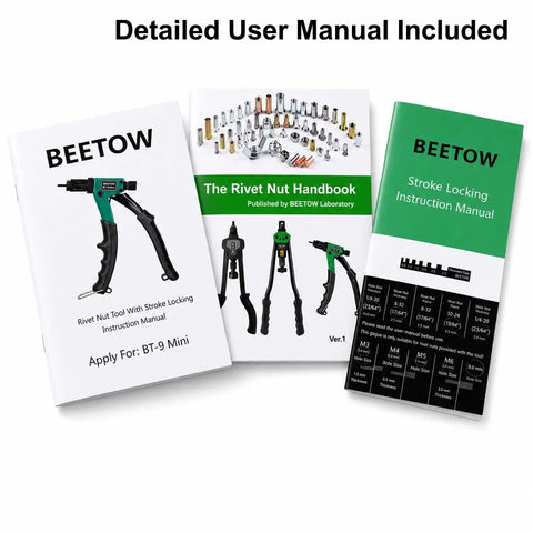 Grab This Badass 8-Inch Rivet Nut Gun Kit For Quick Repairs! Comes With Nine Mandrels And One Hundred Nuts For Metal Or Drywall Jobs. Perfect Stroke Control Makes Fastening Easy Plus Hard Case Keeps Gear Safe On Job Sites., instruction manuals and mandrel guide