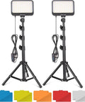 Two Pack LED Video Light Kit with Adjustable Tripod Stands, Dimmable Continuous Lighting, 5 Color Filters, tabletop studio setup