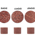Kickass 12 Point 7 Millimeter Sanding Drum Kit Offering No Sweat Operation With Tight Grip Abrasive Bands In Eighty One Twenty One Eighty Grits. Close-up of sanding sleeves in 80, 120, and 180 grit.