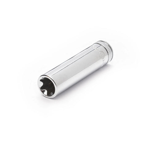 Single socket from Beast 74 Piece Master Torx Bit Socket Set With External And Tamper Proof Torx Bits, chrome finish, high torque drive.
