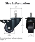 Rock Solid 1.6 Inch Swivel Caster Wheels With Locking Brakes dimensions showing size details for proper fit.