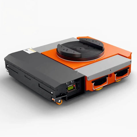 Built For The Grind Electric Transfer Cart With Smooth 360 Degree Rotating Turntable And Wireless Remote For Zero Hassle Heavy Load Moving On Any Floor, showing steel frame and control panel.