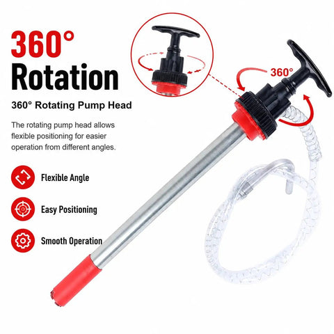 Heavy Duty Manual Push Oil Transfer Pump Works Like A Charm Moving Light Fluids To Thick Gear Oil Featuring 360° rotating pump head.