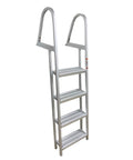 Heavy Duty Aluminum Pontoon Dock Boarding Ladder With Four Wide Steps And 15 Degree Angled Design, tall handrails, dock use