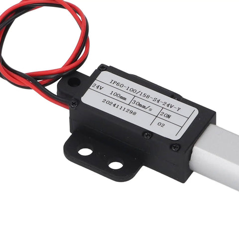 Powerful Mini Motion Actuator With 100mm Stroke And 20N Thrust For Home Automation Projects, showing compact design and wiring.