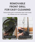 Cleaning removable grill of Warm Gray Rechargeable Portable Fan With 7800mAh Battery, USB C Charging, Four Speed BLDC Ultra Quiet Air Circulation