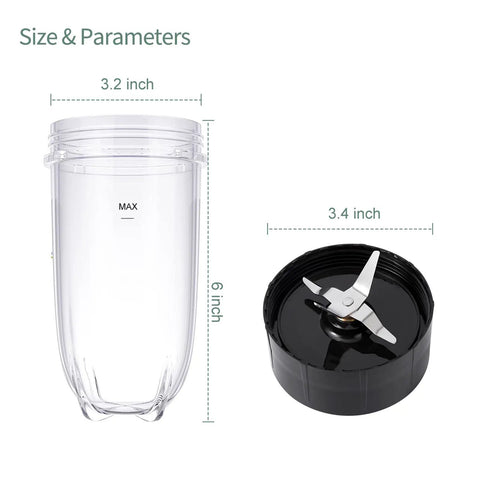 Two Piece 16oz Cup And Cross Blade Blender Replacement Parts For 250W Bullet Style Blenders MB1001 Series Great For Smoothies Frozen Drinks And Creamy Mixes