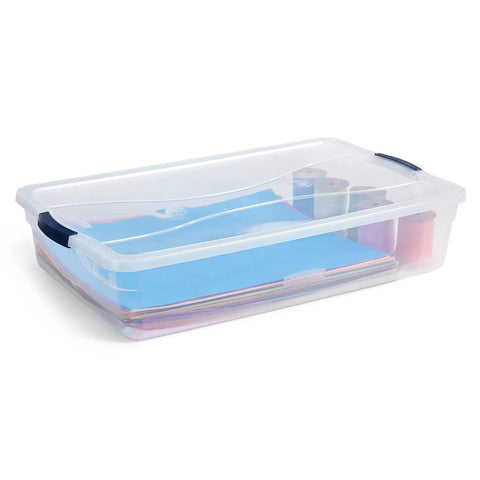Hella Spacious 42 Quart Stackable Plastic Storage Bins With Secure Latching Lids Break Resistant Clear Organizers Straight Wall Design For Garage Closet 4 Pack