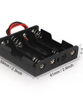 No Sweat 2 Pack 4 Slot AA Battery Holder With Tipped Leads black plastic holder for 4 AA batteries, 59mm x 61mm dimensions.