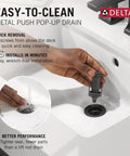 Esato Centerset Chrome Bathroom Faucet with a person removing the metal push pop-up drain for easy cleaning.