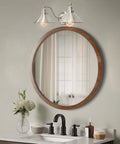 Two Light Modern Farmhouse Vanity Light With Dual Funnel Shades In Industrial Silver Brushed Nickel Finish in bathroom over mirror