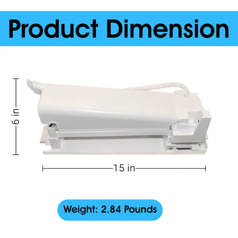 DA97-15217D Ice Maker Assembly Replacement for Refrigerator, Easy Install, side view dimensions 15x6 inches, weight 2.84 pounds