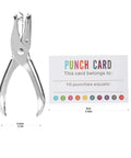 Metal hole puncher and reward card from Punch Card Loyalty Pack Of 200 For Kids And Students Reward Cards For Classroom Behavior Incentives Teachers Can Use For Chores At Home Or For Grades Office Boost, displaying dimensions.