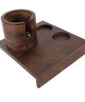 Heavy Duty Wooden Knock Box And Espresso Tamper Station Delivers Smooth Operator Vibes Straight To Your Kitchen Counter, walnut base with tool slots.