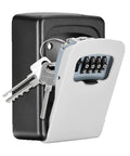 Wall Mounted Key Lock Box 4 Digit Combination Safe For Outdoor Use Built Tough With Zinc Alloy And Stainless Steel Weatherproof Key Storage For 5 Keys Ideal For Home Garage Garden Store Rain Dust Snow Resistant, shown open with keys visible.