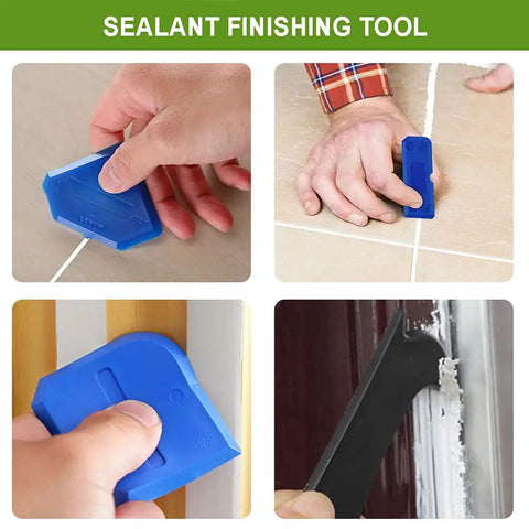 Five In One Caulk Remover Tool With Stainless Head For Silicone Sealant Removal And Grout Scraping, DIY Friendly Built In Cutter, Steel Needle, Triangular Scraper And Finishing Trowel For Bathroom Kitchen Window Sills