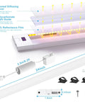 Plug In 24 Inch Under Cabinet Light Bar With Wave Sensor, Touchless Dimming, 1400 Lumen LED Strip, Color Tunable 2700K To 6500K, showing components and dimensions