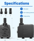 Ultra Quiet Submersible Water Pump 400GPH 1500L/H 25W With Overheat Protection 6.5Ft Lift Adjustable Flow For Pond Aquarium
