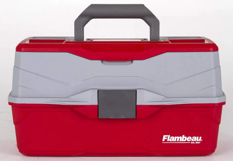 Three-Tray Tackle Box With Cantilever Design For Easy Access Large Portable Fishing Lure Storage Organizer With 32 Compartments And Removable Dividers Flip-Top Lid For Accessories Red And Gray, front view