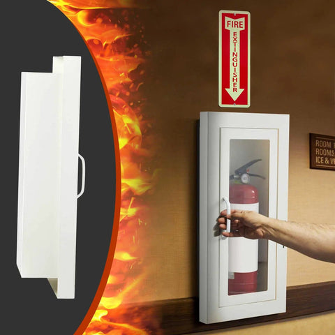 Semi Recessed Fire Extinguisher Cabinet With Reflective Sign, Steel Wall Mount, Magnetic Door With Handle, Acrylic Window, 2.5 Inch Trim