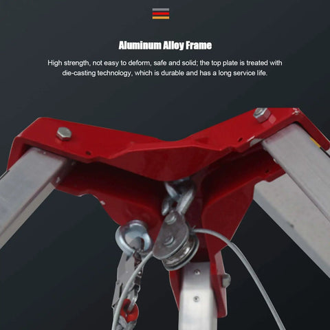 Close-up of Darn Sturdy Portable Emergency Rescue Tripod With 30 Meter Winch And Legit Aluminum Frame for secure lifting and stability.