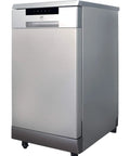 Sleek Heavy Duty Portable Dishwasher 18 Inch With Stainless Steel Tub, plug and play countertop appliance on wheels.