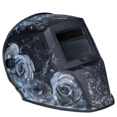 Smoking Rose ADF Welding Helmet Built Tough With Lightweight Fireproof Shell featuring rose design on side view