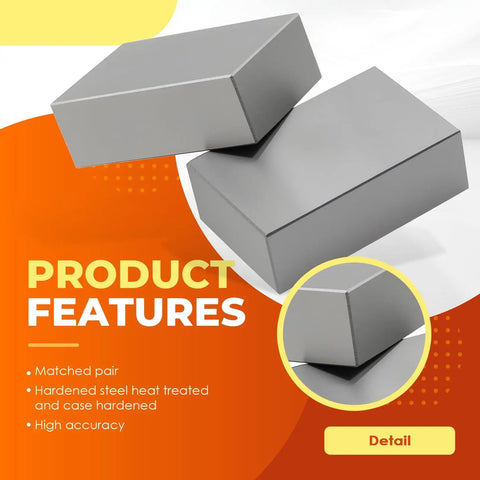 Two Pack Precision 1-2-3 No Hole Blocks In Hardened Steel 0.0002-0.0003 In Tolerance HRC 57-62 All Six Sides Hardened And Ground Cross Drilled For Lightweight Strength Built Tough For Quick Setup And Accurate Machining, matched pair