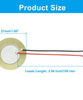 Twenty Piezo Discs Transducers 27mm With 3.94 Inch Leads And 100mm Cables shown with measurements for DIY projects.