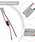 Top Shelf Heavy Duty 10Awg 50A EV Charging Cable With M8 Ring Terminal, featuring connectors and a fuse in red and black.