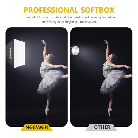 Comparison of ballet dancer with Two Pack Pro Grade 700W Equivalent Continuous Lighting Kit vs. standard lighting